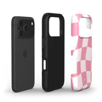 Checkered phone case in pink dual layers protection 