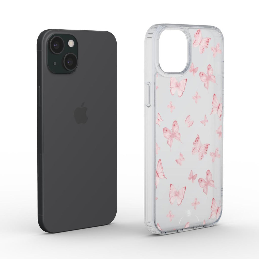 Spring Butterfly Clear Phone Case Pink