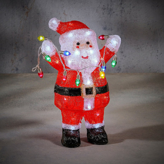 Vrolijke Buiten Kerstman L22 x B15 x H35 cm kleurrijk Kerstverlichting