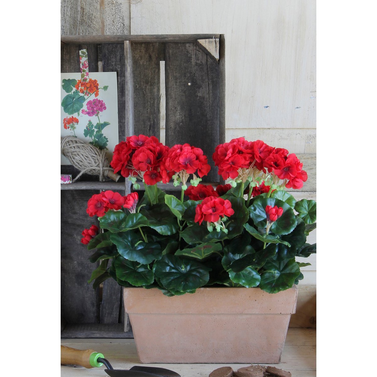 Geranium Kunstplant in Balkonbak L29 x B13 x H40 cm Rood