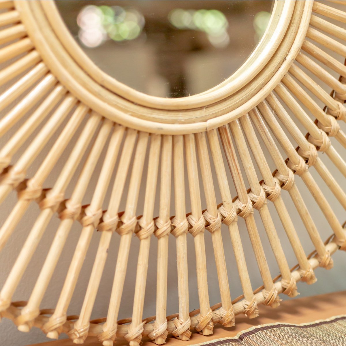 Aulia Ronde Rotan Spiegel 58 cm Handgemaakte Boho
