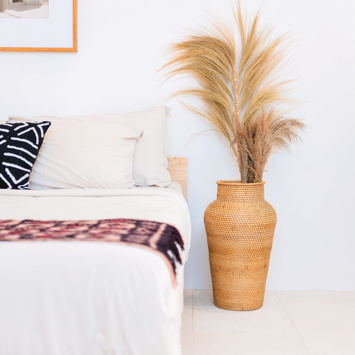 Yovan BOHO Geweven decoratieve vaas Rotan handgemaakt van natuurlijke vezels Ø 30 cm