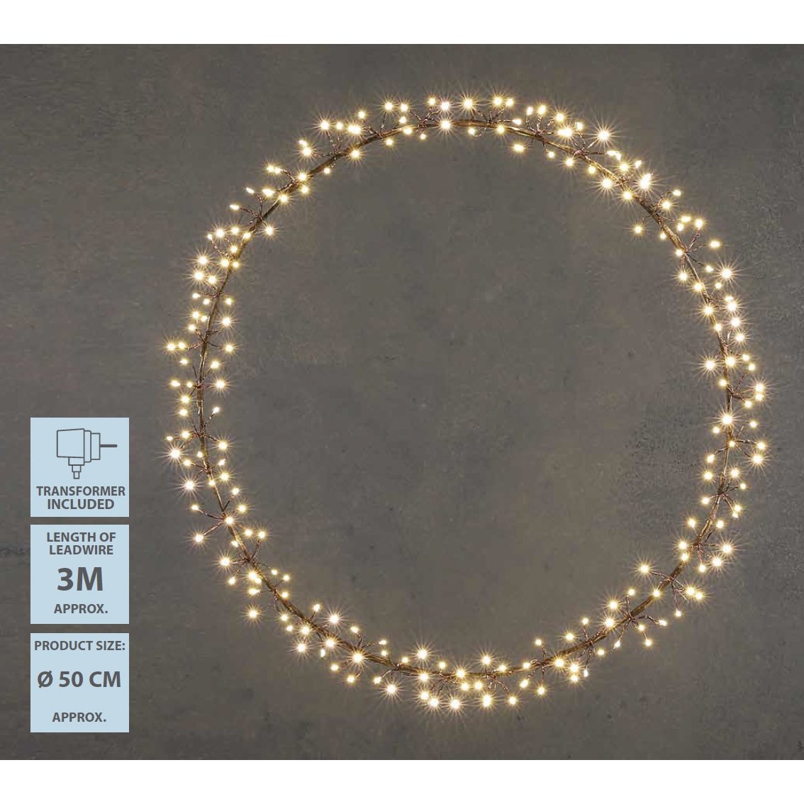 Lichtkrans met warm witte LED Verlichting  Ø50 cm Zwart Kerstverlichting