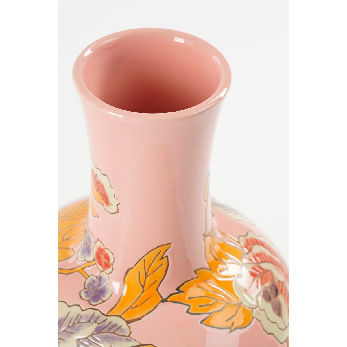Bolla Vaas H36 x Ø22 cm Keramiek Roze met bloemen