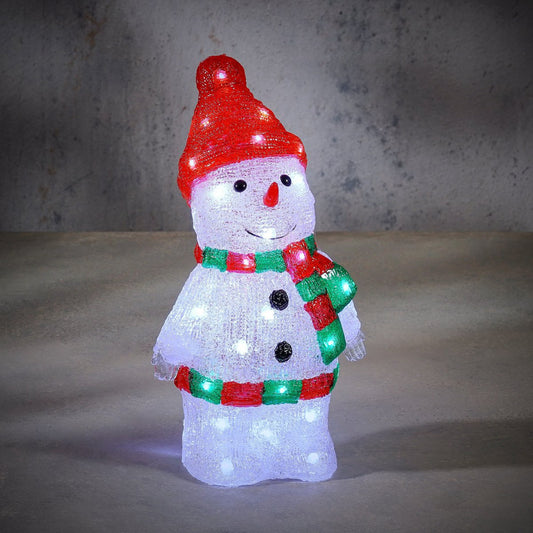Vrolijke Buiten Sneeuwpop L20 x B15 x H35 cm kleurrijk Kerstverlichting