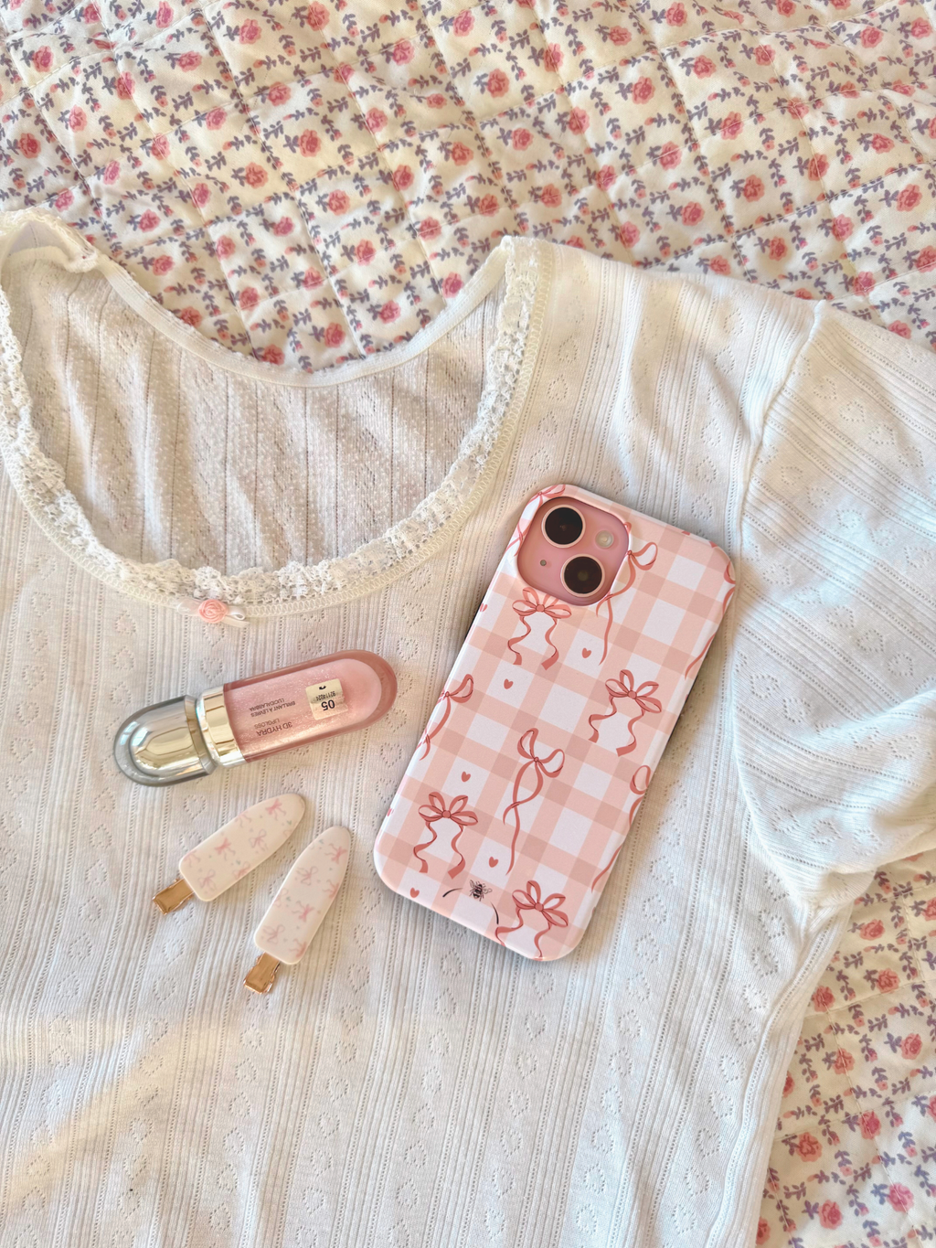 Valentine Pink Bows Phone Case Ivory Cream