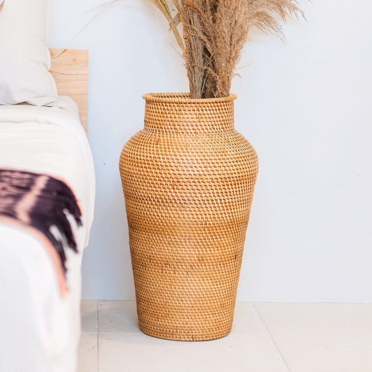 Yovan BOHO Geweven decoratieve vaas Rotan handgemaakt van natuurlijke vezels Ø 30 cm
