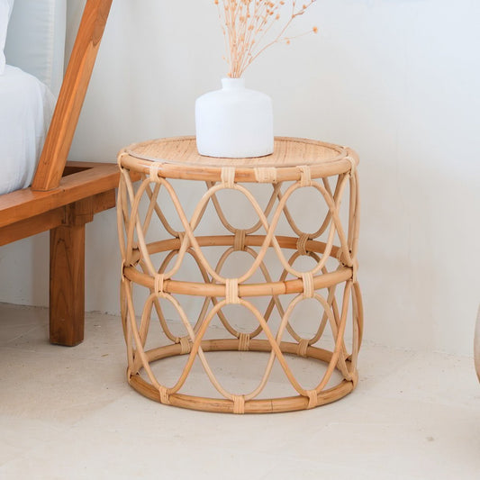 BOHO Ronde Rotan Bijzettafel met patroon