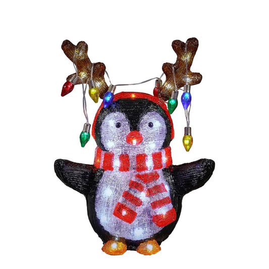 Vrolijke Buiten Kerst Pinguïn L32 x B21 x H42 cm kleurrijk Kerstverlichting