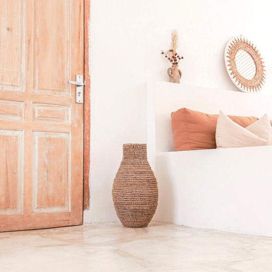 Kayla Geweven Raffia BOHO Vaas in fles vorm