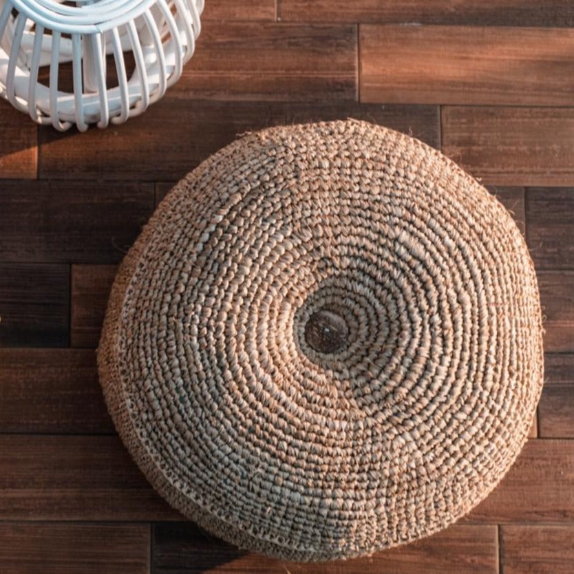 Eka Ronde Poef Zitzak  van Raffia 2 maten | Duurzaam & Uniek