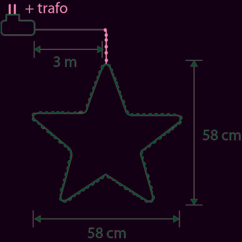 Hangende Ster met warm witte LED verlichting H128 x Ø58 cm zwart Kerstverlichting