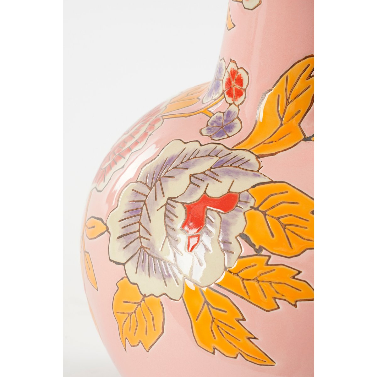 Bolla Vaas H36 x Ø22 cm Keramiek Roze met bloemen